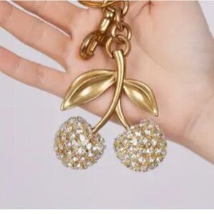 Gold Rhinestone Cherry Charm Keychain